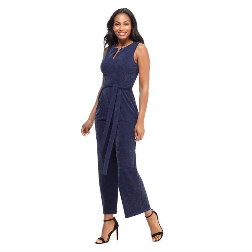 London Times Jumpsuit Metallic Sparkle Navy - Picture 2 of 3